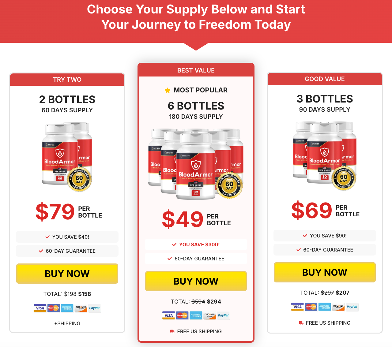 Blood Armor two, three and six bottle promotional purchase options