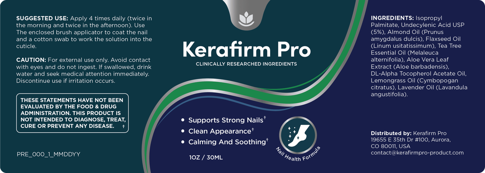 KeraFirm Pro supplied label used for alternative-product comparison