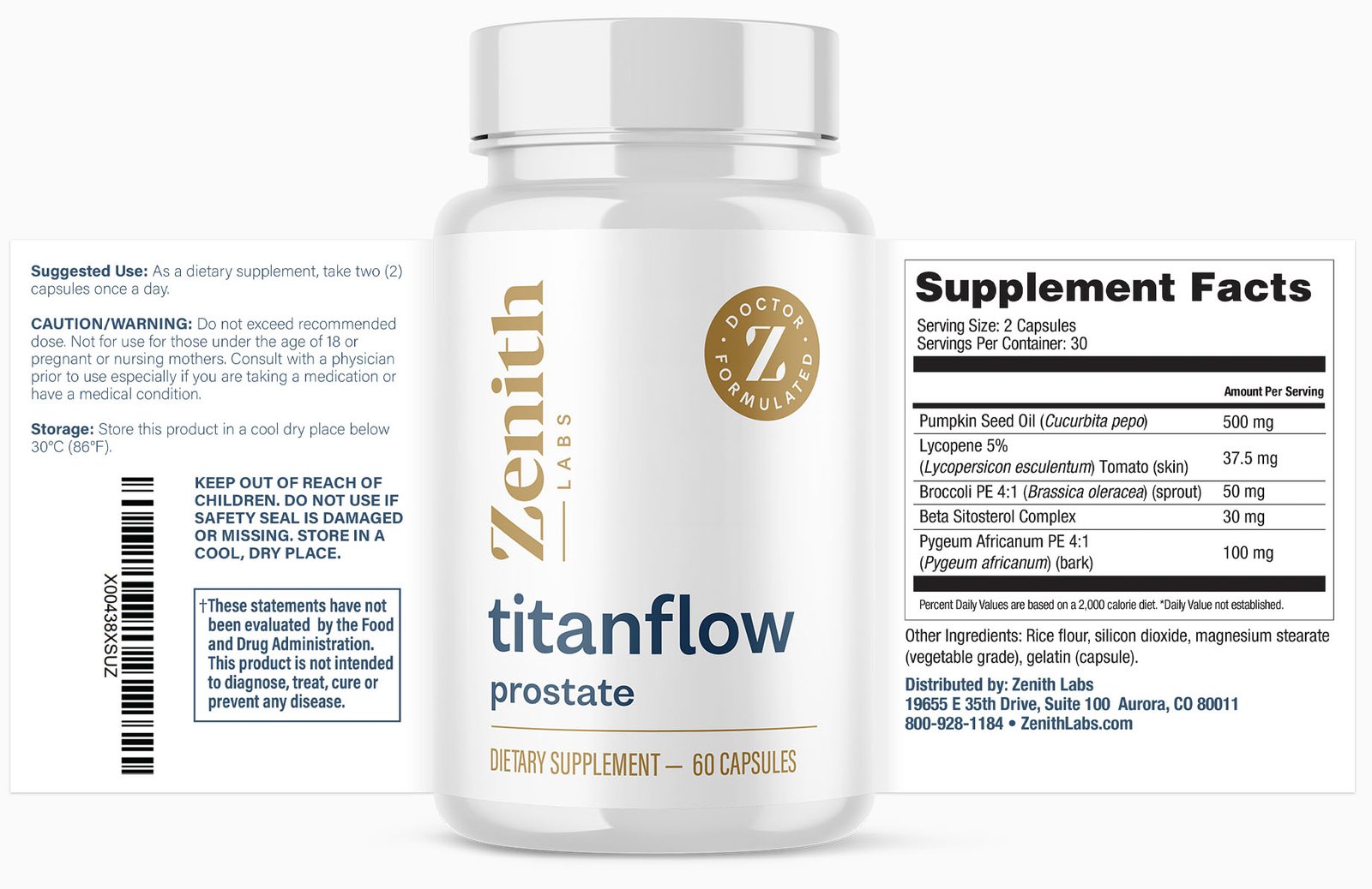 TitanFlow bottle label and Supplement Facts presentation